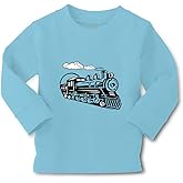 Kids Long Sleeve T Shirt Vintage Trains Cotton Boy & Girl Clothes Funny Graphic Tee Light Blue Design Only 2T