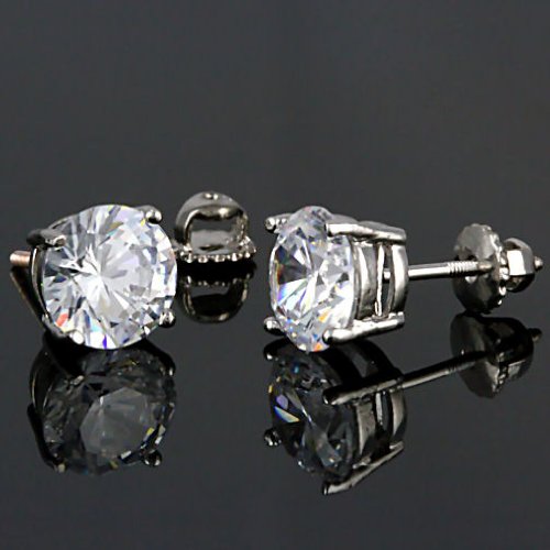 Clark: 7mm, 2.5ct Brilliant Cut Ice on Fire CZ Screw-back Stud Earrings 925 Sterling Silver, 3121A