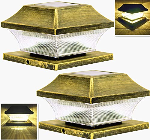 Sogrand Solar Post Cap Lights 4 x 4 Plus Bright 15 Lumen 2 Pack Outdoor Warm White LED Lamp for Vinyl Posts Caps 3.5x3.5 4x4 5x5 Waterproof 5" Root Bronze Lantern for Fence Deck