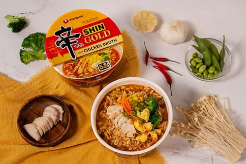 NONGSHIM GOURMET SHIN GOLD, 3.56 OUNCE (PACK OF 6), RICH SPICY CHICKEN BROTH, SAUCE PACKET, PREMIUM MICROWAVABLE INSTANT RAMYUN SOUP MIX, SAVORY & RICH