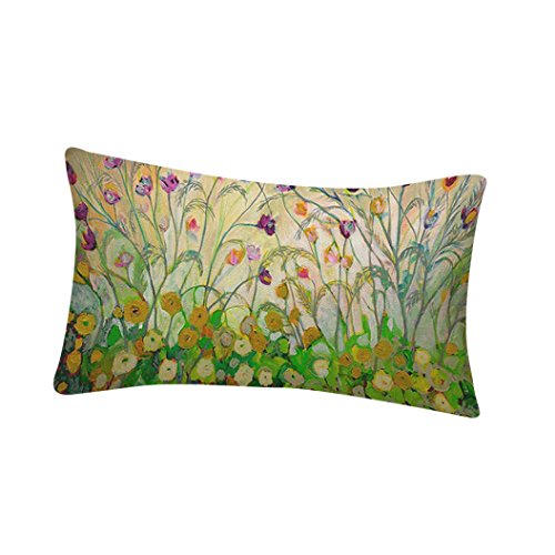 Ankola 12"x20" Flowers Birds Print Pattern Cotton Linen Square Throw Pillow Case Decorative Cushion Cover Pillowcase for Sofa,Bed,Chair,Bedding (C) - Thumbnail 2
