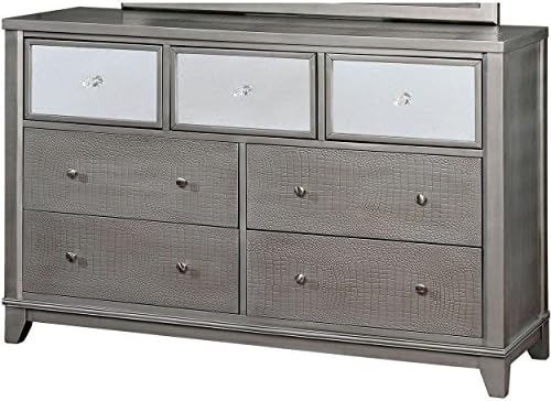 Longmoore II Mirrored Front Dresser in Platinum Leatherette
