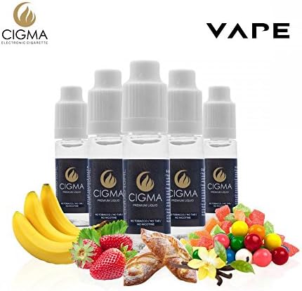 CIGMA 5 X 10ml E Liquid Candy Store Mix | Tutti-Frutti | Vanilla | Strawberry Banana | CIN. Danish | Bubble Gum | High Grade Ingredients | Made for Electronic Cigarette and E Shisha