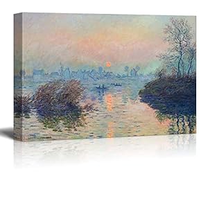 Sun Setting Over The Seine at Lavacourt. Winter Effect by Claude Monet - Impressionist Modern Art - Canvas Art Home Art - 12x18 inches