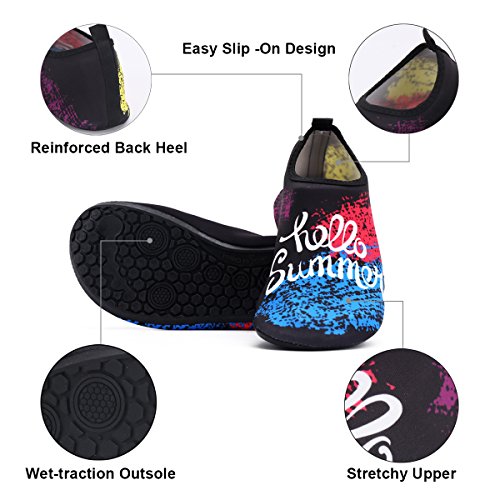 HQdeal Women's Men's Water Shoes Quick Drying Outdoor Sports Athletic Sneakers Aqua Shoes Slip On Lightweight Yoga Socks for Swimming Diving Surfing Snorkeling Boating Beach Walking ,XXL ( W 9.5-10/ M 7.5-8.5),Rainbow Black