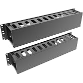 QiaoYoubang 2 Pack of 2U Plastic Cable Management Organizer 12 Slots | 19-inch Horizontal Rack Mount Cable Manager, Disassembled, Black.