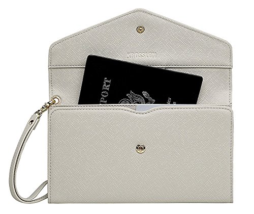 Krosslon Rfid Passport Holder Wristlet Travel Wallet Trifold Documents Organizer Slim Purse, Fit US UK CA Passport Cover Best Traveling Accessories for Women, Mist Grey(204#)