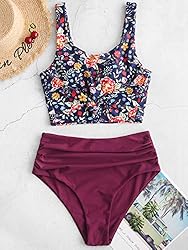 ZAFUL Women's Knotted Front Tankini Set High