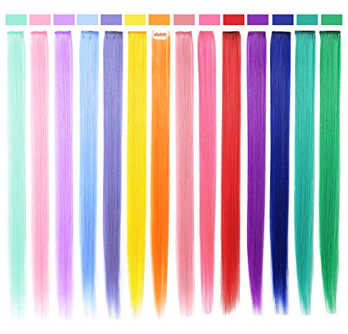 Rhyme 14 PCS Colored Hair Extensions Clip in/On for America Girls and Kids Doll hiar Accessories Wig Pieces Synthetic Hair Extensions (Multicolour)