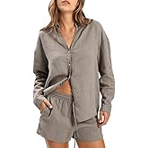 Amazhiyu Women's 100% Linen Plant-Dyed Long Sleeve Button-Down Shirt Blouse