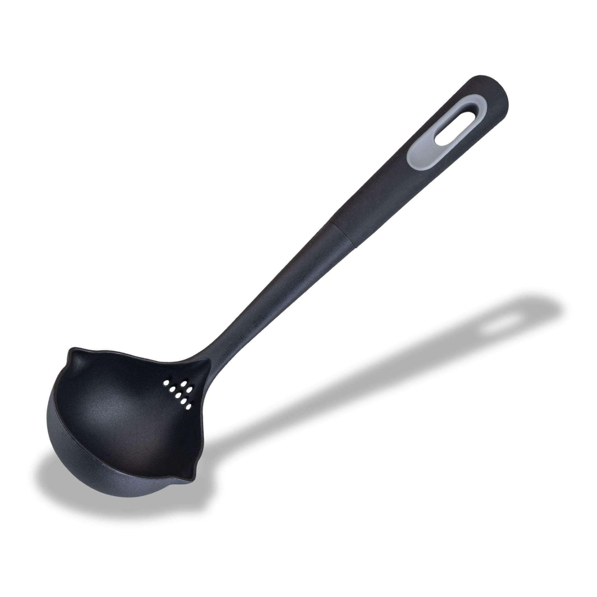 Fackelmann PRO Soup Ladle, Non-Stick Sauce Ladle, Stirring & Serving, Heat-Resistant 200 Degrees, Home & Professional, Large Scooping Stew & Gravy Spoon, Left & Right Handed, 34 cm, Black & Grey