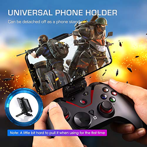 PICTEK Wireless Controller, Rechargeable Bluetooth Gamepad for Android/Switch, 40+ Hours Battery Life Gaming Trigger Joystick Mobile Game Controller with Phone Holder