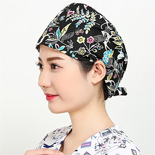 Unisex Scrub Cap Hat Bouffant Reusable Floral Women Men Multi Color One Size - Thumbnail 2