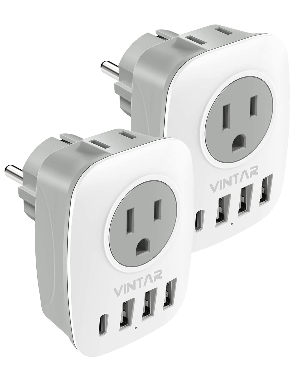 Photo 1 of 2 Pack Type E/F Plug Adapter, VINTAR Schuko Germany France Adapter Plug,South Korea Outlet Adapter with 1 USB C,3 USB Ports and 2 Outlets, US to EU Spain Iceland Greece Paris German French Korea