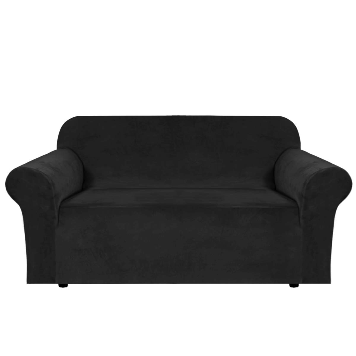 Photo 1 of H.VERSAILTEX Stretch Velvet Loveseat Covers for 2 Cushion Couch Covers for Living Room Sofa Covers Slipcovers with Non Slip Straps Bottom, Ultra Thick Comfy Velour (Width 58"-72", Black)