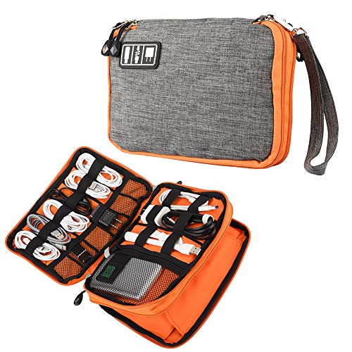 Electronics Accessories Organizer,Double Layer Waterproof Cable Organizer Bag,Multifunction Travel Gadget Bag Storage Cables, USB Flash Drive,iPad Mini and More - Thumbnail 6