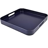 SforGUVA Square Navy Blue Decorative Serving Tray with Handles, Versatile Ottoman Tray for Coffee Table, Entertaining, Outdoor Patio, Living Room, 13”*13”*1.6”