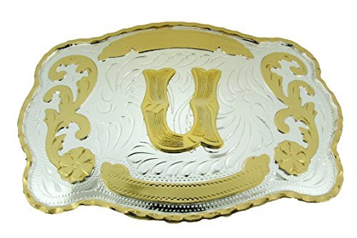 Initial Letters Western Style Cowboy Rodeo Gold Large Belt Buckles (Large Square, U LETTER)
