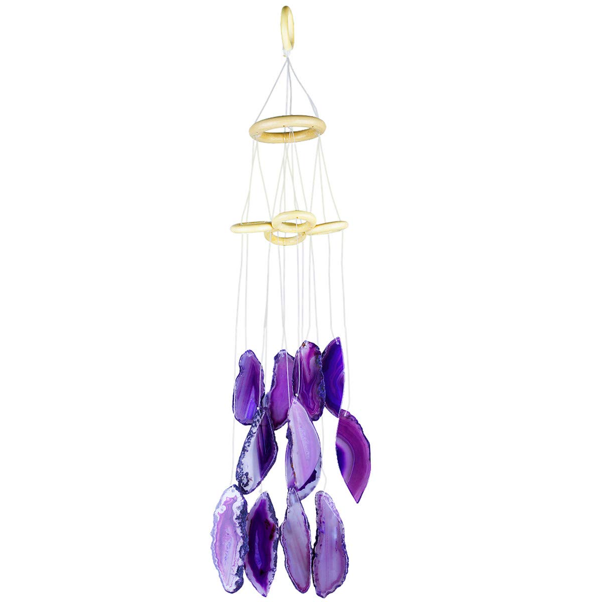 Nupuyai Purple Agate Slices Wind Chimes for Garden Home Decor, Crystal Stone Hanging Ornament Wind Bell for Outdoor Indoor 58cm