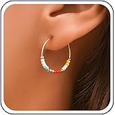Andelaisi Boho Beaded Hoop Earrings Colorful Seed Bead Circle Hoop Earrings Rainbow Beads Circle Round Hoop Earrings Mixed Seed Bead Hoop Dangle Earrings Jewelry for Women