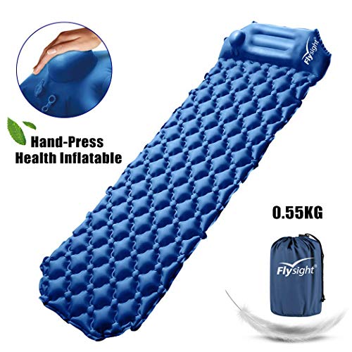 Flysight Camping Sleeping Pad for Backpacking Advanced Hand Press Compact Air Sleeping Pad with Pillow for Camping Ultralight Self Inflatable Sleeping Mat Mattress 1.18" Larger for Hiking (Dark Blue)