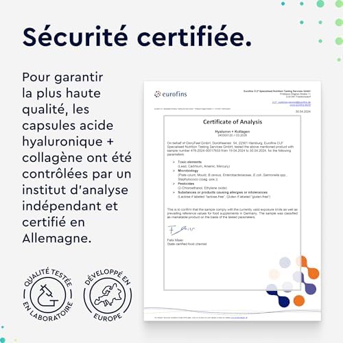 Collagene Type 1 & 3 avec Acide Hyaluronique, 180 Gélules, Enrichi en Vitamines A & C, Biotine, Zinc & Sélénium, 1000mg de Collagène Hydrolysé, Anti-âge et pour les Articulations, Testé en Laboratoire