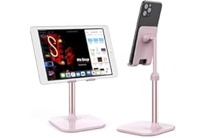 BELAGOODS VIDA Cell Phone Stand, Adjustable Angel Phone Stand for Desk Accessories Computer PC,Gaming Essentials Fit Otterbox Case Amazon Kindle iPad Air Tablet 4-12,Great Gift for Adults Women Men Teens Kids(Pink)