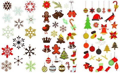 325 Christmas and Holiday Temporary Flash Tattoos (10 Premium Sheets of Metallic Gold, Silver, Red, Black, Green and Multi-Color, Multi Design Festive Tattoos)