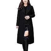 chouyatou Women's Big Notch Lapel Single Breasted Mid-Long Wool Blend Coat