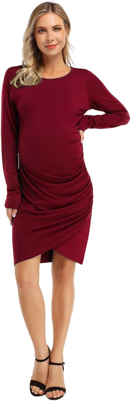 Coolmee Womens Maternity Dresses Casual Ruched Short Sleeve Irregular Bodycon Mini Dress for Women at  Women’s Clothing store