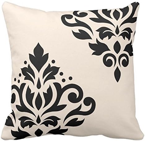 Hsartstore Black and Cream Floral Pattern Polyester Decorative Pillow Pad Cover Square Box 18 X 18 Inch