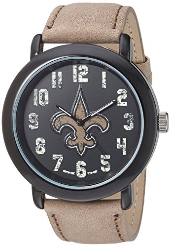 Game Time Men's 'Throwback' Quartz Metal and Leather Casual Watch, Color:Beige (Model: NFL-TBK-NO)