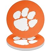Clemson University Primary Logo Round Ceramic Coasters, Set of 2, 3.9" Ceramic Stone & Cork Base