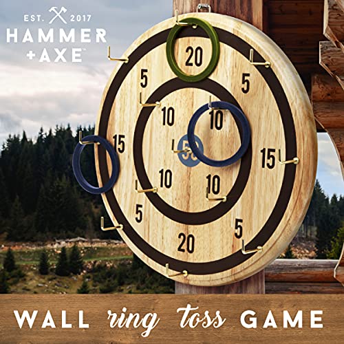 Hammer + Axe Wall Ring Toss Game, Premium Wood Finished Board Indoor