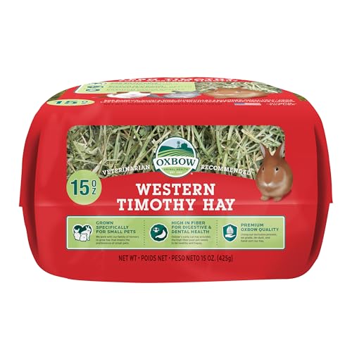 OXBOW ANIMAL HEALTH WESTERN TIMOTHY HAY, BUNNY FOOD, ALL NATURAL HAY FOR RABBITS, GUINEA PIG, CHINCHILLAS, HAMSTERS & GERBILS, RABBIT TREATS, VETERINARIAN RECOMMENDED, 15 OZ.