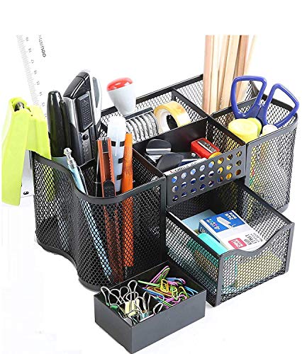 Callas Premium Metal Mesh Desk Organizer with Plastic Clip Holder, Black, CA365