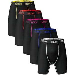5 Pack Men's Long Boxer Briefs, Breathable Compression Shorts, No Fly Sport Workout Underwear for Running Athletic