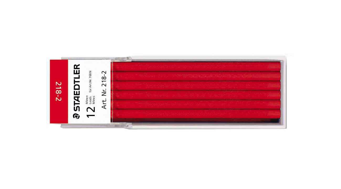 STAEDTLER 218-2 Lumocolor Non-Permanent Refill Lead for 3mm Leadholders - Red (Pack of 12 Leads)