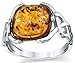 Metal Masters Sterling Silver Baltic Amber Irish Celtic Design Ring with Cognac Color Large Cushion Shape Stone Sizes 5 to 9