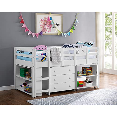 Naomi Home Twin Size Loft Bed with Desk Low Study Kids Twin Loft Bed with Storage Pine Wood Loft