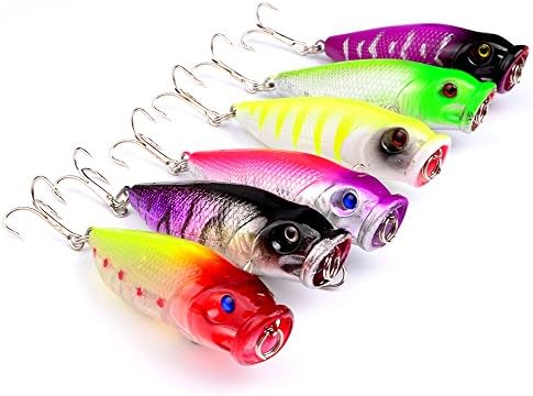 6PCS Fishing Tackle Popper Lure Fishing Bait Lures 6.5cm/9.2g Purple Green Red Yellow Pink Black 6Colors