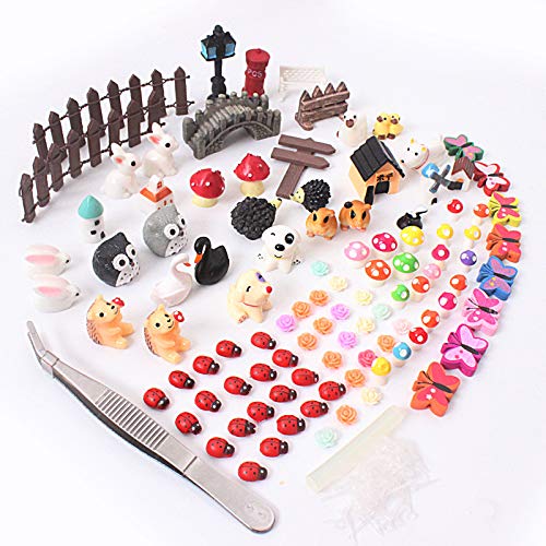 Tokenhigh 103 Stück Miniatur Ornament Set für DIY Mini Craft für Garten Zubehör Puppenhaus Dekoration Kinder Miniatur…