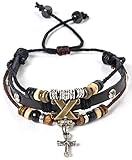 Areke Alloy Genuine Leather Bracelet Mens Unisex Bangle Rope Cross Surfer Wrap Adjustable Bracelets