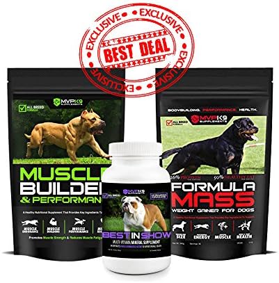 Alpha Meal Program for Dogs: Includes Muscle Builder &amp; Performance (90 Serving), Formula Mass Weight Gainer for Dogs (90 Serving), Best in Show Vitamins for Dogs - Made in the USA