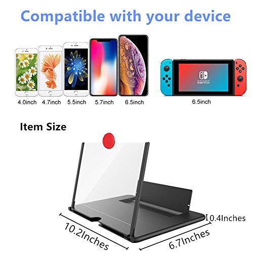 12" Screen Magnifier for Smartphone,3D HD Mobile Phone Magnifier Projector Screen Enlarger for Movies,Videos,Games Cell Phone Holder Stand with Screen Amplifier Compatible with All phones+Phone Remote - Thumbnail 2
