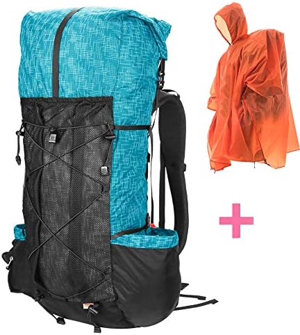 3F Hiking Internal Frame Backpack Lightweight Daypack, High-Performance Travling Pack Blue/Orange/Grey Outdoor Sport Climbing Camping Mountaineering Backpack Functional Raincoat(40+16L)