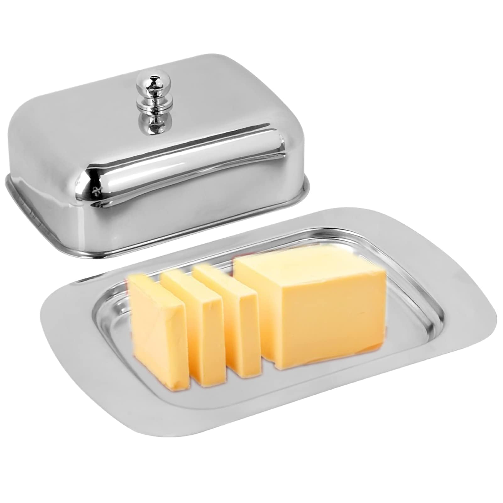 Agatige Stainless Steel Butter Dish with Lid, Butter Container Butter Keeper Insulated Butter Holder Fridge Fruit Food Container Airtight Cheese Dish Butter Plate