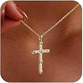 BRAYEG 14K Gold Cross Necklace for Women,Gold Filled Sterling Silver Cross Necklace CZ Diamonds Crucifix Pendant Necklaces,Religious Jewelry Gift for Easter Christmas Mother's Day Birthday Daily Wear