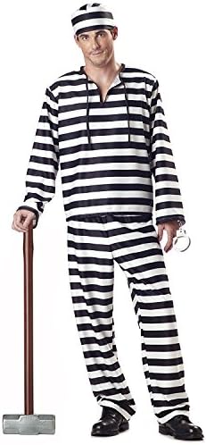 PINSE Jailbird Prisoner Men's Fancy Dress Robber Convict Uniform Costume