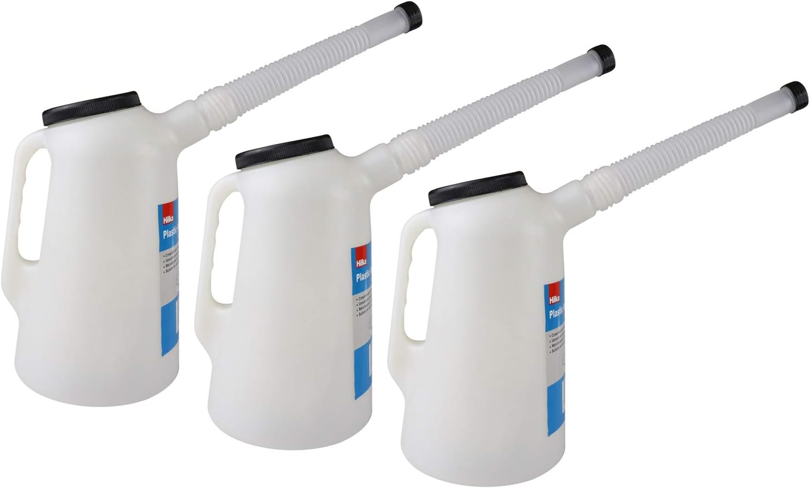 3 Hilka Plastic Measuring Jugs Flexible Spout Lid for Oil Fuel - 2 Litre 84808602